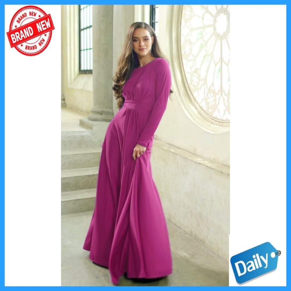 Long Sleeve Empire Waist Maxi Dress Formal Gown Plus Size - Picture 6 of 6